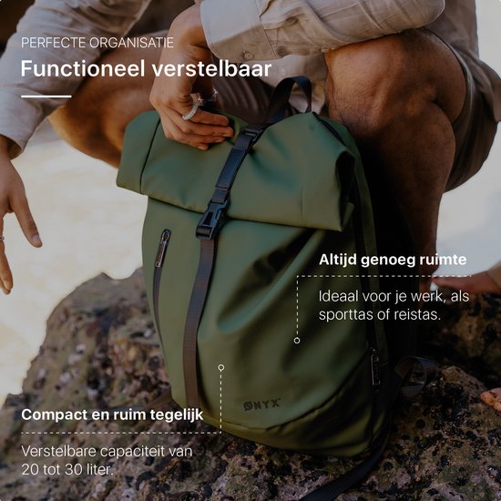 ONYX Rolltop PRO Rucksack 20 bis 30L - Mit Laptopfach - Verstellbarer Rucksack - Reisetasche - Wasserdicht und strapazierfähig - Waldgrün