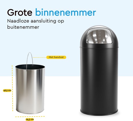 BRASQ Push Bin Trash Schwarz Mülleimer mit herausnehmbarem Abfallbehälter 30 Liter - Mülleimer - Mülleimer