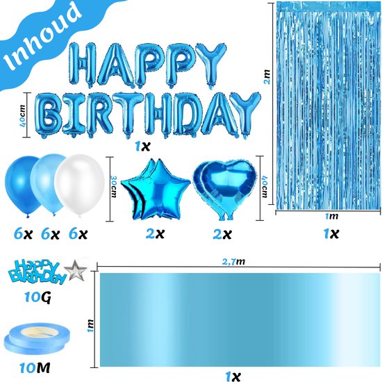 Feestio Ballons Geburtstag Dekoration mit Tischtuch und Girlanden - Helium - Blau
