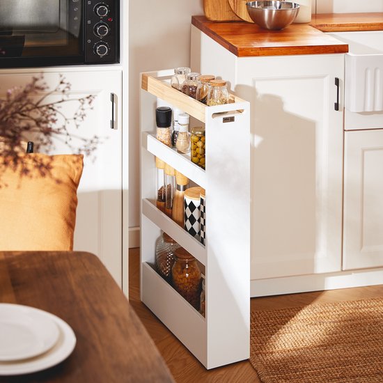 SoBuy NSR12-W Badezimmerschrank - Weißer Holzschrank mit Rädern