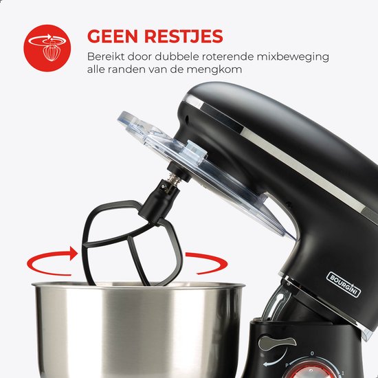 Bourgini - Kitchen Chef Plus – XL-Küchenmaschine – 6,2-Liter-Rührschüssel – 3 Zubehörteile – 1,2 kg Pizza-/Brotteig kneten