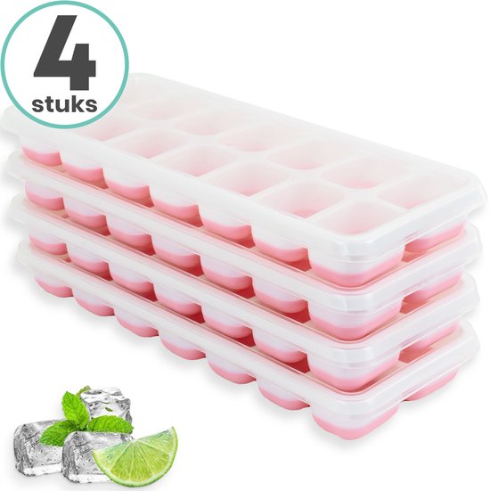 Loti Living Eiswürfelform - 4 Stück - Rosa - Eiswürfelformen - Silikon-Eiswürfelform - Eiswürfel - BPA frei