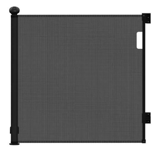 Vulpes Goods® - Aufrollbares Treppentor® - 145 x 84 cm - Ausgestattet mit Push-En-Lock-Kindersicherung und Farbindikator und Einhandbedienung - Für Kinder und Haustiere - Schwarzer Kunststoff und Mesh