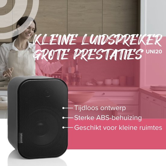 Artsound UNI20, 2er-Set Passivlautsprecher, 2-Wege-HiFi-Lautsprecher, 10-40 Watt, Wandhalterung mit Kugelgelenk, geeignet für Räume bis 20 m² wie Flur, Küche, WC, Farbe: schwarz