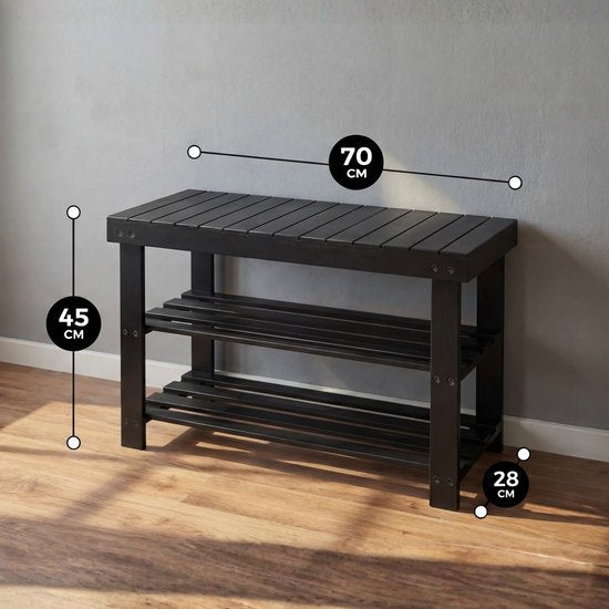 Bayt Schuhregal - Schuhschrank - Schuhbank - Holz - Schwarz - 28 x 45 x 70 cm