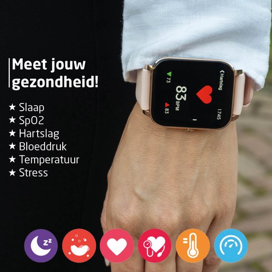 BREND Smartwatch für Frauen und Männer - Schrittzähler, Blutdruckmesser und Herzfrequenzmesser - Sportuhr - wasserdicht - Pink