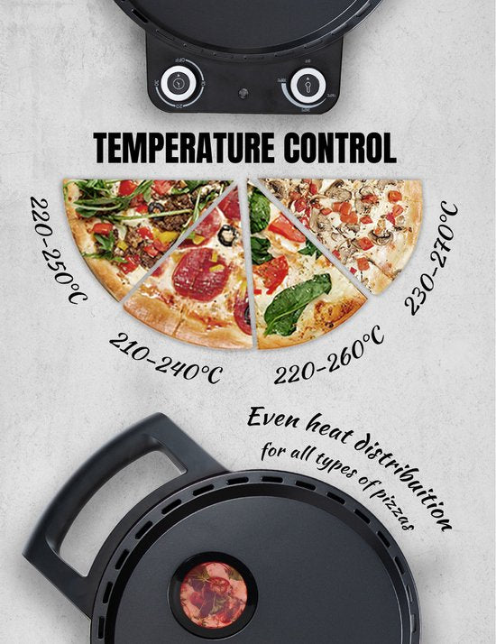Bestron Turbo Pizzaofen - Für Pizza in 5-10 Minuten - Elektrisch - Mit Höchsttemperatur von 320°C - Inklusive Pizzastein und 2 großen Holzspateln - Matt Schwarz
