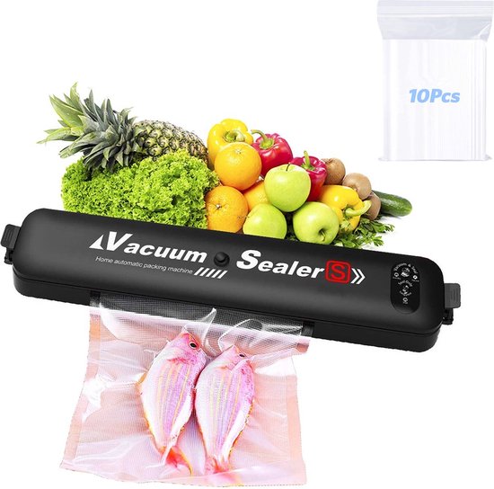 BestHome Vakuum Verpackungsmaschine - Mit 15 Vakuumbeuteln - Für alle Arten von Lebensmitteln - Schwarz