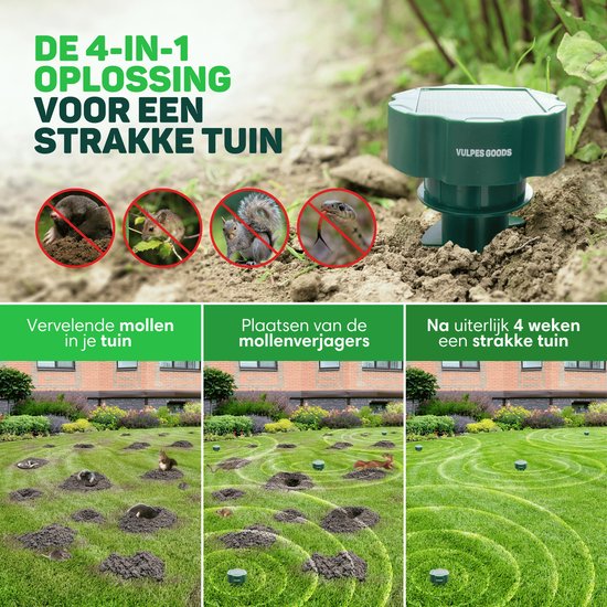 Vulpes Goods® Repellent - Maulwurfsabwehr - 4 Stück - Mausabwehr - Maulwurfskontrolle - Solarbetrieben - Wasserdicht - Tierfreundlich - PRO V2