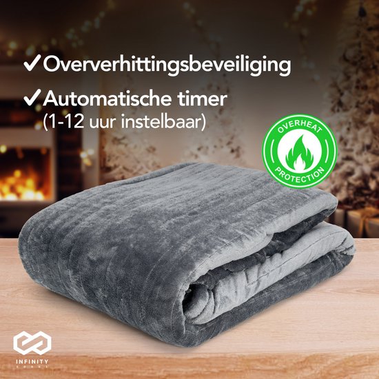 Infinity Goods - Electric Blanket - Heizdecke - 2-Personen - 180 x 160 cm - Mit Timer - Decke - Fleece - Anthrazit