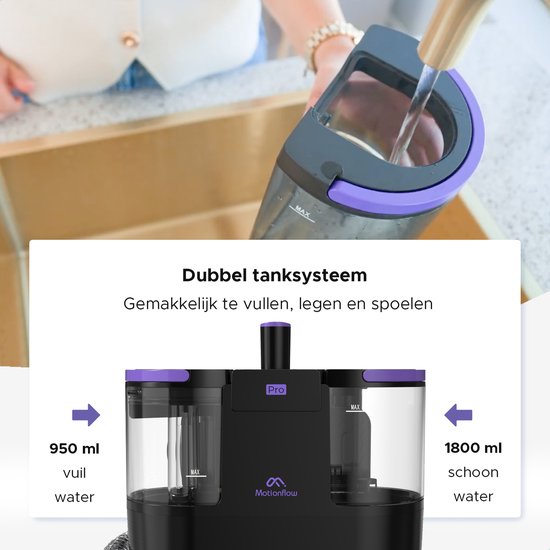 Motionflow Teppichreiniger PRO - Tiefenreinigung mit Dampffunktion bis 100°C - Kraftvoller 1700W Fleckenreiniger - Dampfreinigung für Boden, Sofa, Bad und Teppich - Dampfreiniger & Sitzreiniger - Inklusive Reinigungsmittel