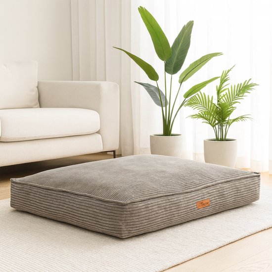 By Cee Cee Orthopädisches Hundekissen - Orthopädisches Hundekörbchen - Hundekissen XXL - Schaumstoffflocken Füllung - Gerippter Stoff Mocha Taupe - 120x80x18cm - Arlo