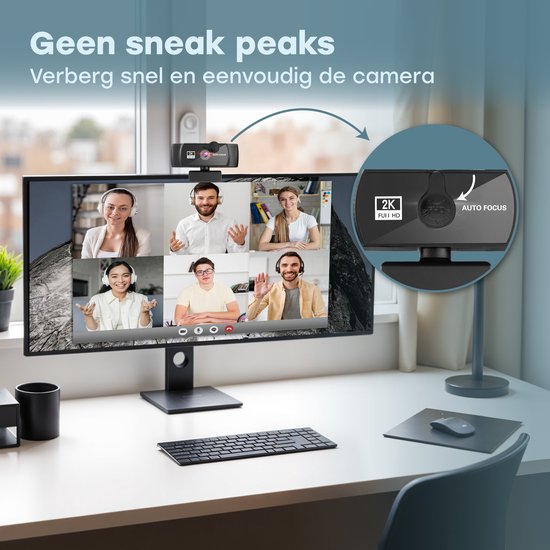 Audyn Webcam - 5MP - 2K Full HD - mit Mikrofon - für PC - inkl. Abdeckung & Ständer - Streaming Kamera - Webcams