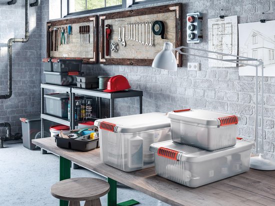 Kis K Latch Box L - Aufbewahrungsbox mit Deckel - 43L - 59x39x28 - Transparent/Orange Clips
