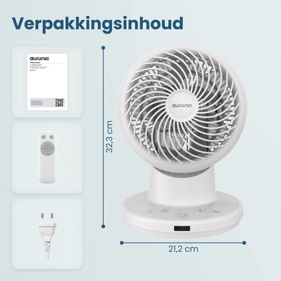 Auronic Tischventilator – Mini-Ventilator – Mit Fernbedienung und Timer – Automatische Schwenkfunktion 85° – 9 Meter Luftstrom – Weiß