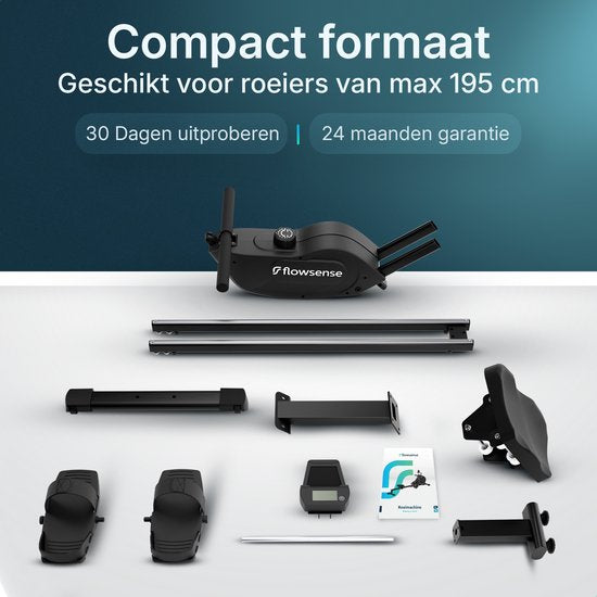Flowsense Rudergerät - Rudergerät - Leise - Magnetisches Rudergerät Fitness - Rudergerät 16 Widerstandsstufen - LCD Monitor