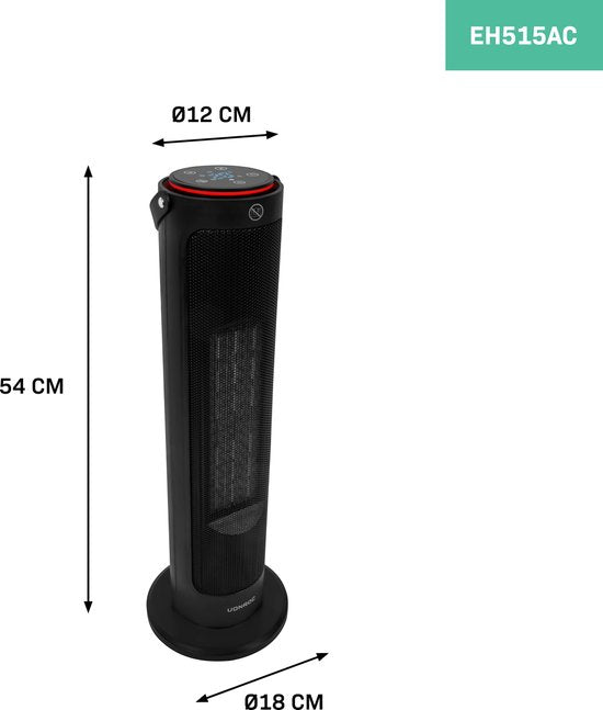 VONROC Elektroheizung - Heizlüfter - 1200W/2000W - Turmmodell - Keramik - ECO Mode - Swing-Funktion - LED-Display - Inkl. Fernbedienung - Thermostat und Timer - 20m2