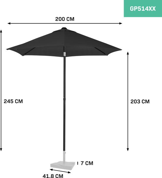 VONROC Premium Sonnenschirm Torbole - Ø200cm - Strapazierfähiger Stockschirm - UV-beständiges Gewebe - Anthrazit/Schwarz - inkl. Schutzhülle