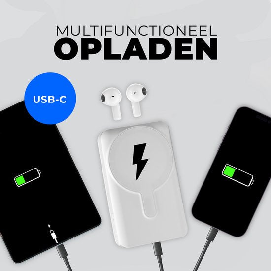 Denver Powerbank mit kabellosen Kopfhörern - 2-in-1 - 5.000 mAh - Bluetooth-Kopfhörer kabellos - Geeignet u.a. für iPhone und Samsung - PWE5001W