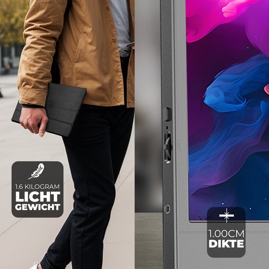 Tragbarer Monitor von Denver - Full HD - 15,6" - Tragbarer Monitor - Ledertasche - HDMI - USB-C - PMO15604