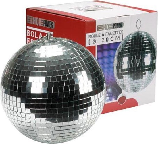 HQ-Power Disco Spiegelkugel Ø 20 cm, spektakuläre Lichteffekte für Partys, sicheres Aufhängesystem und facettiertes Glas, Tanzflächenzubehör für Disco und mehr