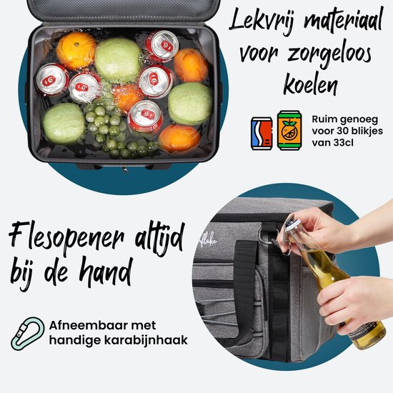 Cool Bag Large - 22 Liter - 5 Schichten isolierte Picknick-Tasche für Erwachsene - Lunch Bag - Grau - Sunflake