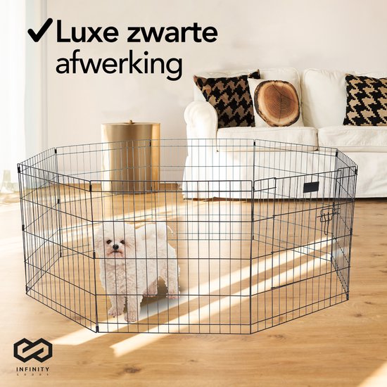 Infinity Goods Welpenauslauf - Hundeauslauf - 8 Paneele - 60 x 60 CM - 480 CM Umfang - faltbar - mit Tür - Kaninchenauslauf - Schwarz