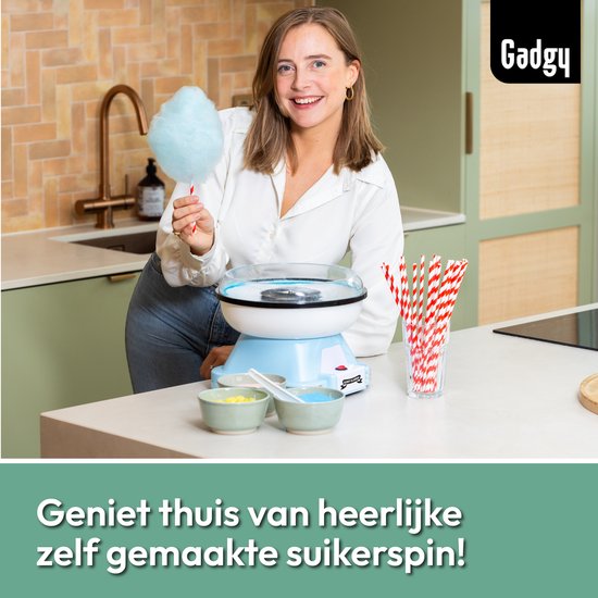 Gadgy Zuckerwattemacher Retro Blau - Mit 10 Stäbchen und Messlöffel - Zuckerwattemacher - Süßigkeiten - Kinderparty