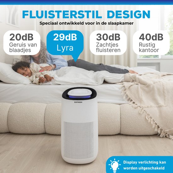 Sofresh Luftreiniger mit App - 80 m² - Automatikmodus + 6-in-1 Filtersystem - Luftqualitätsanzeige - Ionisator - UV - Luftfilter - Luftreiniger mit HEPA-Filter