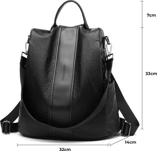Glennoo Anti-Diebstahl-Rucksack Damen - Rucksack Damen - PU-Leder - Schwarz