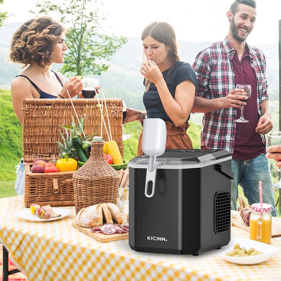 Kicinn Eiswürfelmaschine - Eiswürfelmaschine - Eiswürfelbereiter - Eisportionierer - 12kg/24h - Selbstreinigungsfunktion - Schwarz