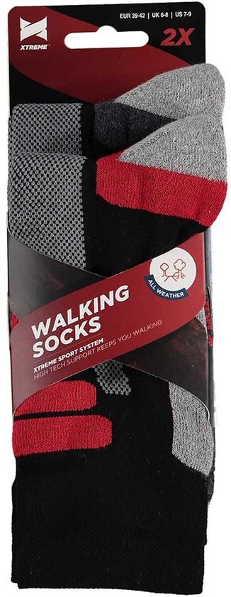 Xtreme Wandersocken für jedes Wetter, 2er-Pack, Schwarz & Rot – Socken – 42–45