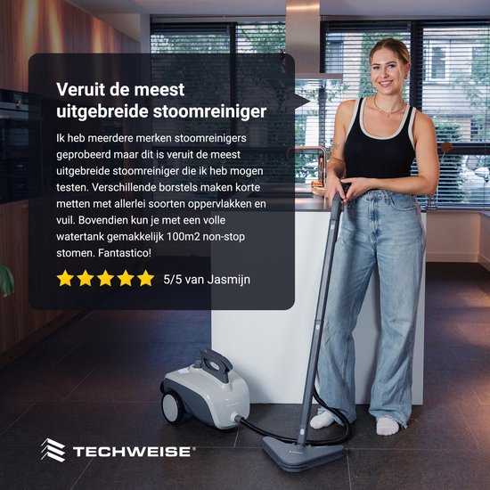 Techweise 16-in-1 Dampfreiniger - 45 Minuten Dampfen - 4 bar - Teppichreiniger - Reinigungsmaschine - Fleckenreiniger