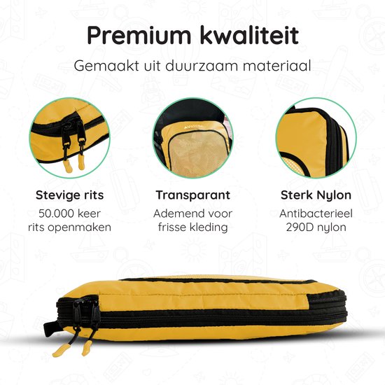Volcan Compression Packing Cubes - Kofferorganisationsset - Mit Kompressionsreißverschlüssen - Rucksack & Koffer - 4er Set - Ocker