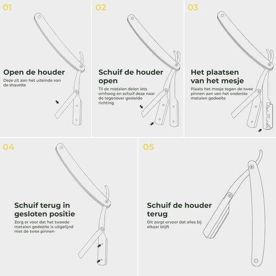 Gandria Shavette Open Razor - Classic Flip Razor - Barbier & Barbiermesser - Sicherheitsrasiermesser - Rasiermesser für Männer - Inkl. 60 Rasierklingen