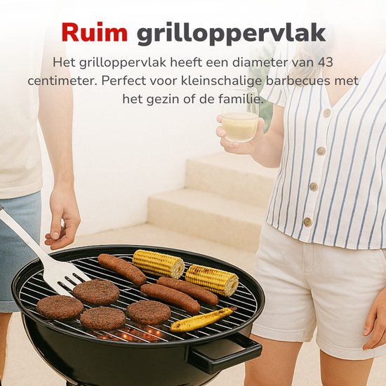 alpina Charcoal BBQ - Kugelgrill Ø43 cm - Grill mit Deckel und Rädern - Integriertes Belüftungssystem - Herausnehmbare Aschenschale - Schwarz