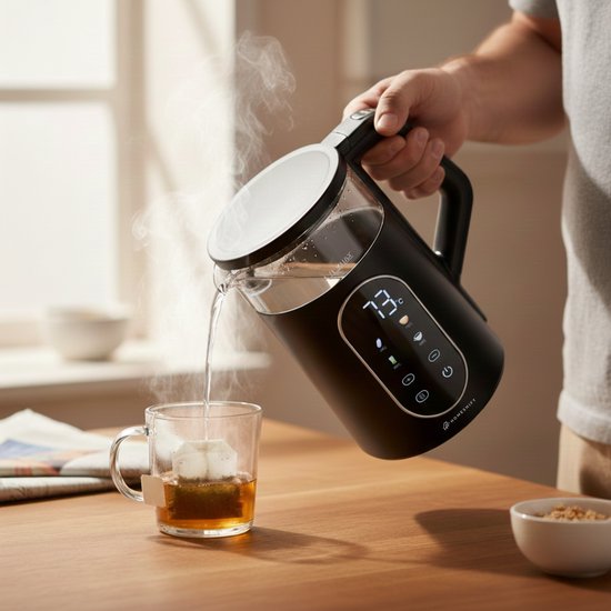 HomeShift® Wasserkocher mit Temperaturkontrolle - Warmhaltefunktion - Doppelwandig - Elektrisch - 1,7 Liter - 2200W - Schwarz
