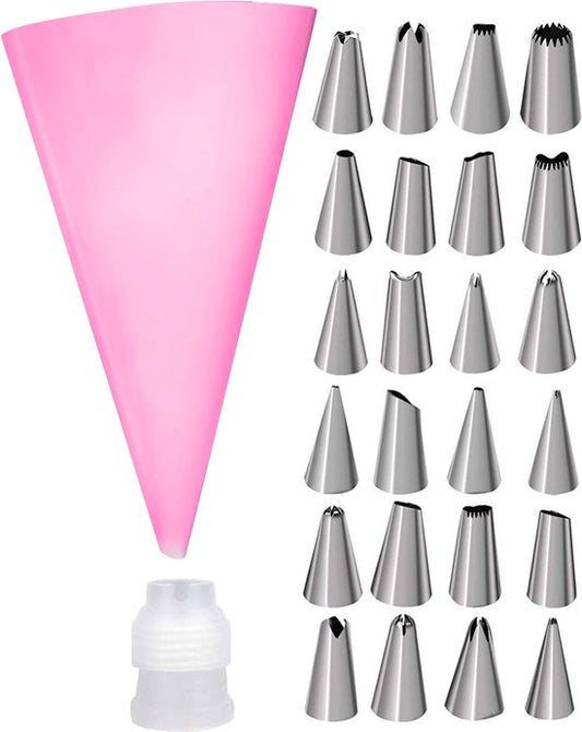 Spritzbeutel mit Tüllen | wiederverwendbar | 24 Tüllen | rosa