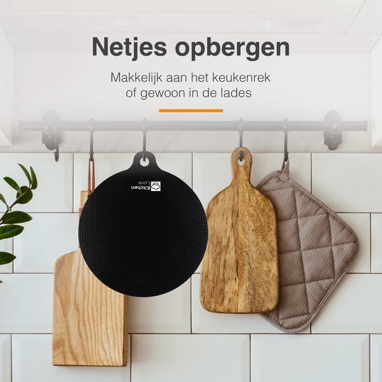 KitchenLove Induktionsschutz - Matte rund - 4 Stück 3 Größen - Pfannenschutzmatte - Hitzebeständig bis 240°C - Schwarz