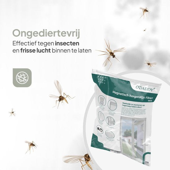 O'DADDY® Türvorhang Deluxe FIBER - Magnetischer Fliegenvorhang - Für Neubauten und Standardtüren - Einfache Installation - Türgitter Weiß - 100x260 cm