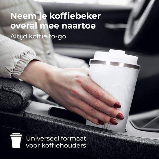 Castagnola Thermos Cup - Kaffeebecher To Go - Reisebecher für Kaffee und Tee - Teebecher - 380 ML - Edelstahl - Weiß