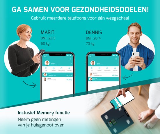 FITAGE LED-Waage Personenwaage Digital - Intelligent - Mit 17-facher Körperanalyse - FITAGE App