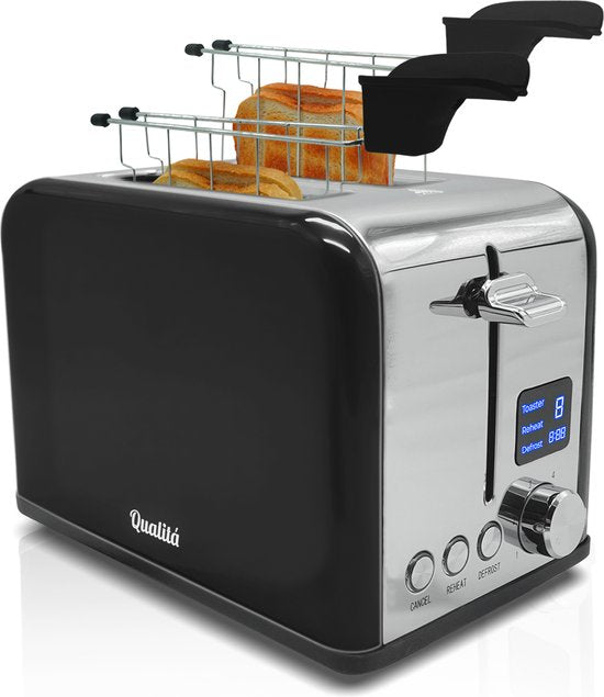 Qualitá® Toaster mit Clips für getoastete Sandwiches - Retro-Toaster - Sandwichhalter - Croque Monsieur Gerät - Edelstahl/Schwarz