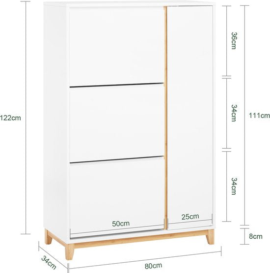 SoBuy FSR189-WN Schuhschrank - Weißer Holzverbundstoff mit 3 Klappen & Tür