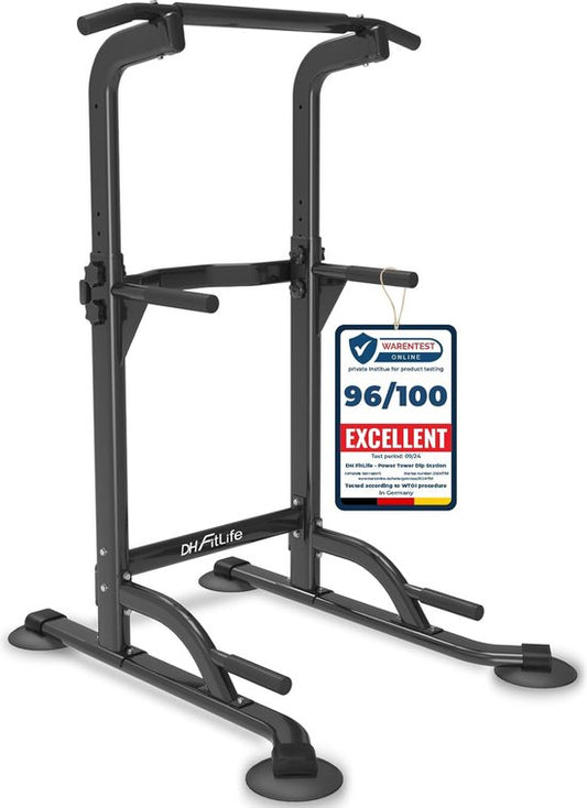 DH FitLife Power Tower Dip Station | Klimmzugstange freistehend | Dip Bars Rückentrainer | Power Station Kraftturm | Fitness Station | Power Rack für Home Gym | Krafttraining für Zuhause