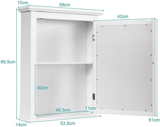 Costway - Badezimmer - Spiegelschrank - Holz -Weiß - 56 x 15 x 69,5 cm