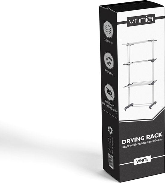Vonia Wäscheständer - Wäscheständer - Wäscheturm - 3 Lagen - faltbar - 72x50x172 cm - Weiß