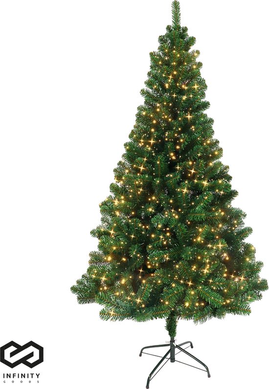 Infinity Goods Künstlicher Weihnachtsbaum mit LED-Lichtern - 210 cm - Realistischer Weihnachtsbaum aus Kunststoff - Metallständer - Grün