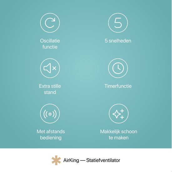 AirKing Stativ-Ventilator - Extra leise - Energieeffizient - 5 Geschwindigkeitsstufen - Schwarz