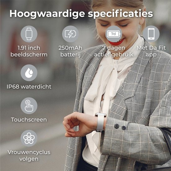 Nuvance - Smartwatch für Männer und Frauen mit Bluetooth - IP68 Wasserdicht - Geeignet für alle Smartphones - Schrittzähler und Herzfrequenzmesser - Silber